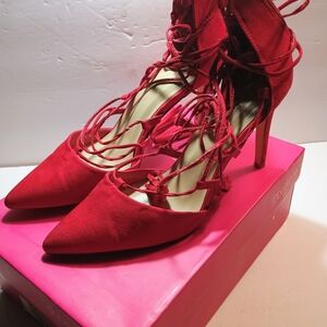 Elegant Red Lace-Up Heels